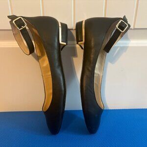 Vince Camuto Black Leather Flats with ankle strap